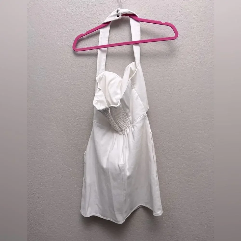 Anthropologie Mare Mare White Denim Halter Mini Dress XS Bridal Resort Coastal - Picture 4 of 6